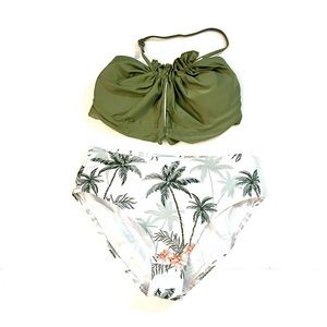 SHEIN Girls Tropical Print High Waisted Bikini Set Green Size 14 NWT